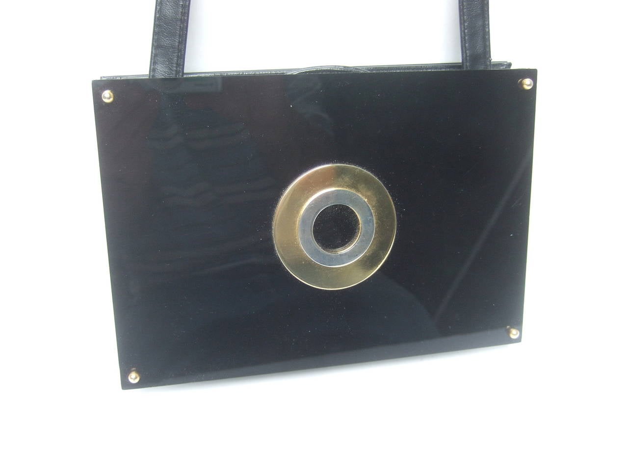 Sleek Black Lucite Clutch Style Shoulder Bag c 1970 1