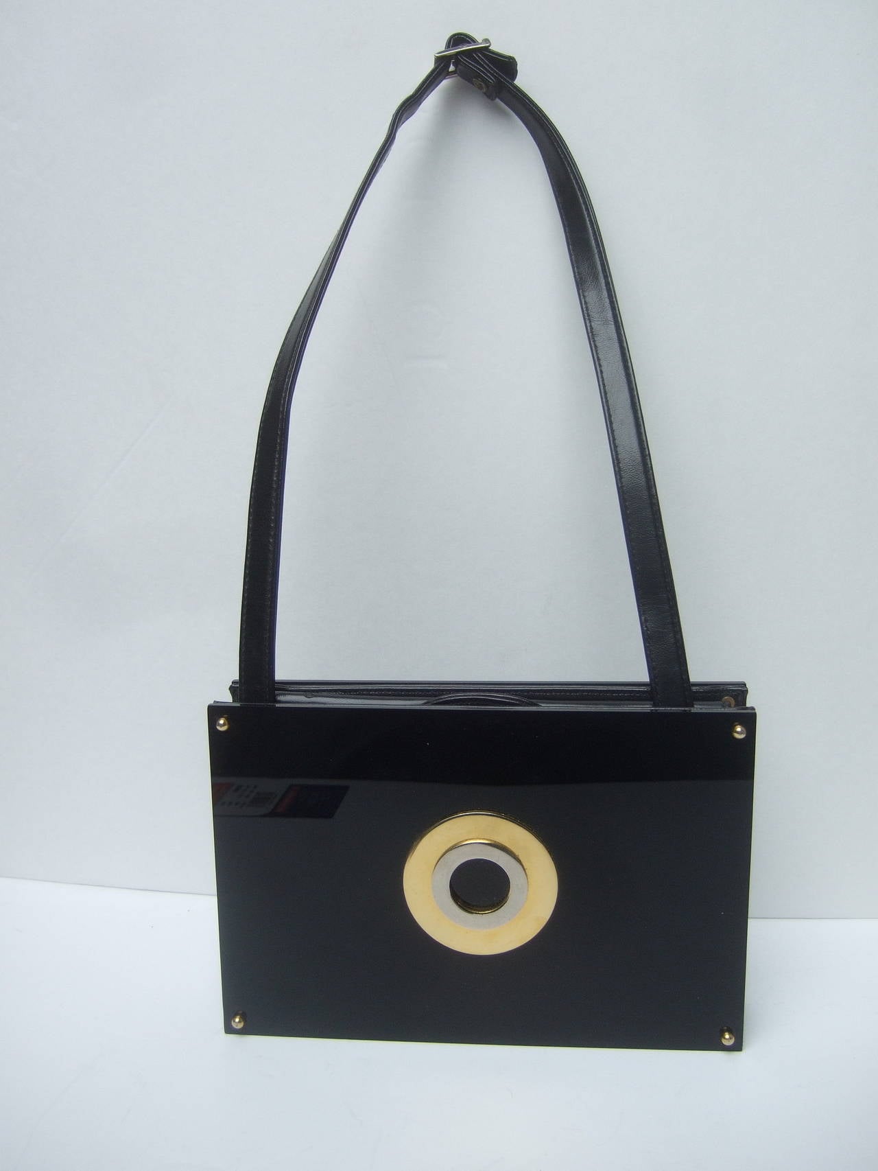 Sleek Black Lucite Clutch Style Shoulder Bag c 1970 2