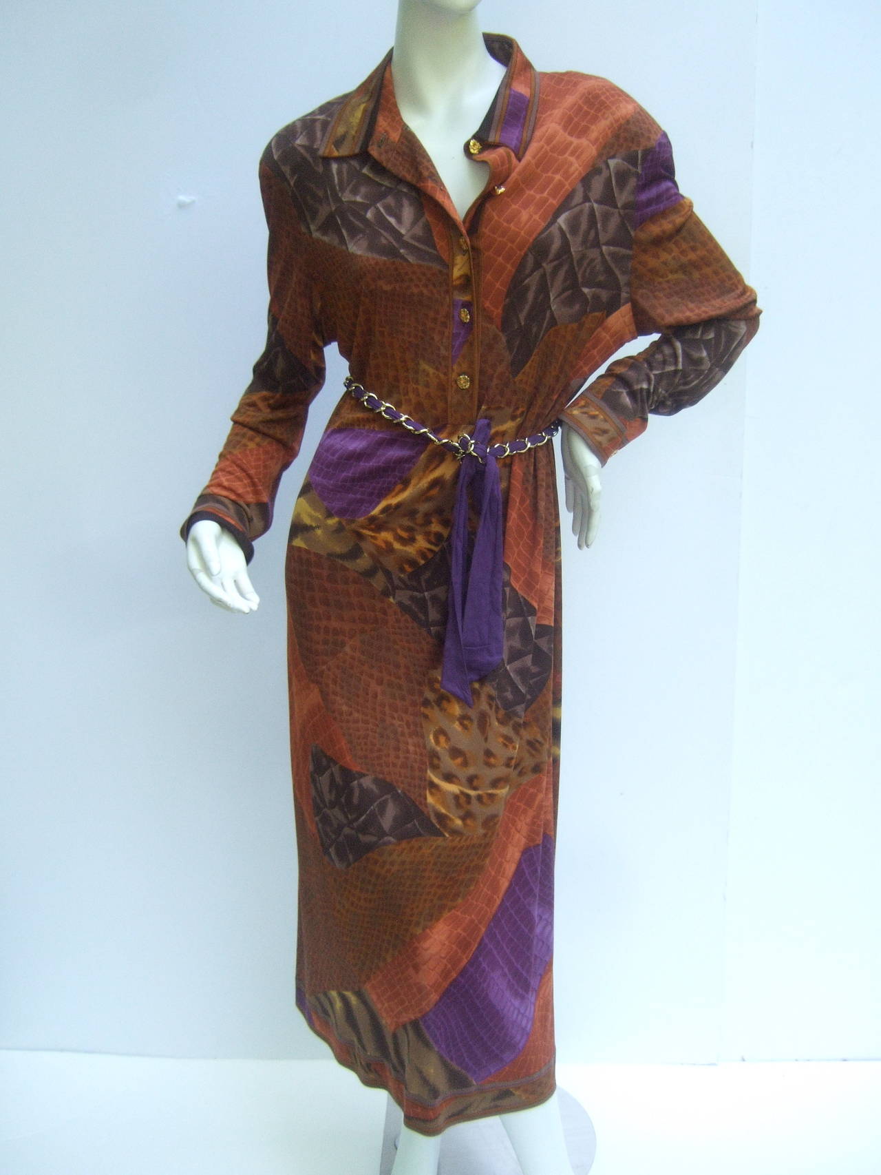 Women's Leonard Paris Silk Jersey Print Dress Made in Italy c 1990s