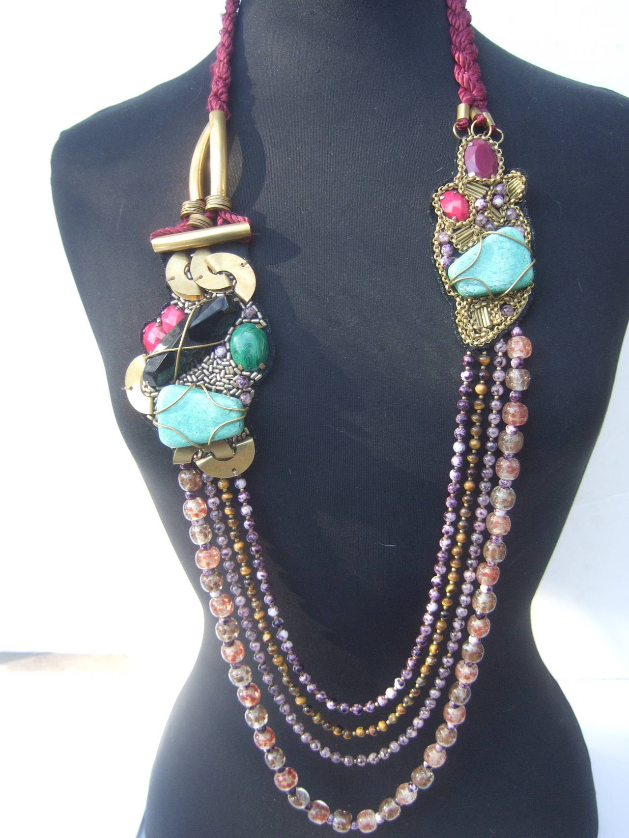 Artisan Stone & Glass Beaded Avant Garde Necklace For Sale 1