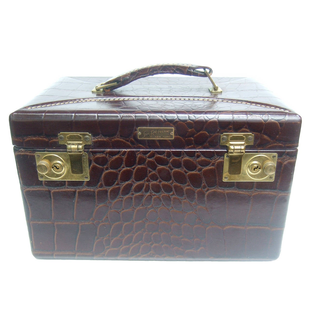 Saks Fifth Avenue Embossed Brown Leather Travel Case c 1960 at 1stDibs