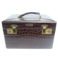 Retro Saks Fifth Avenue Embossed Brown Leather Travel Case c 1960