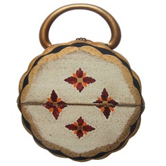 Vintage Unique Florentine Style Wood Circular Handbag c 1960s
