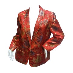 Exotic Scarlet Chinoiserie Brocade Jacket c 1980s