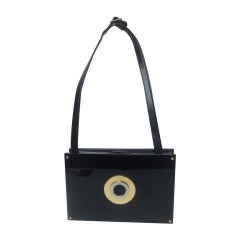 Retro Sleek Black Lucite Clutch Style Shoulder Bag c 1970