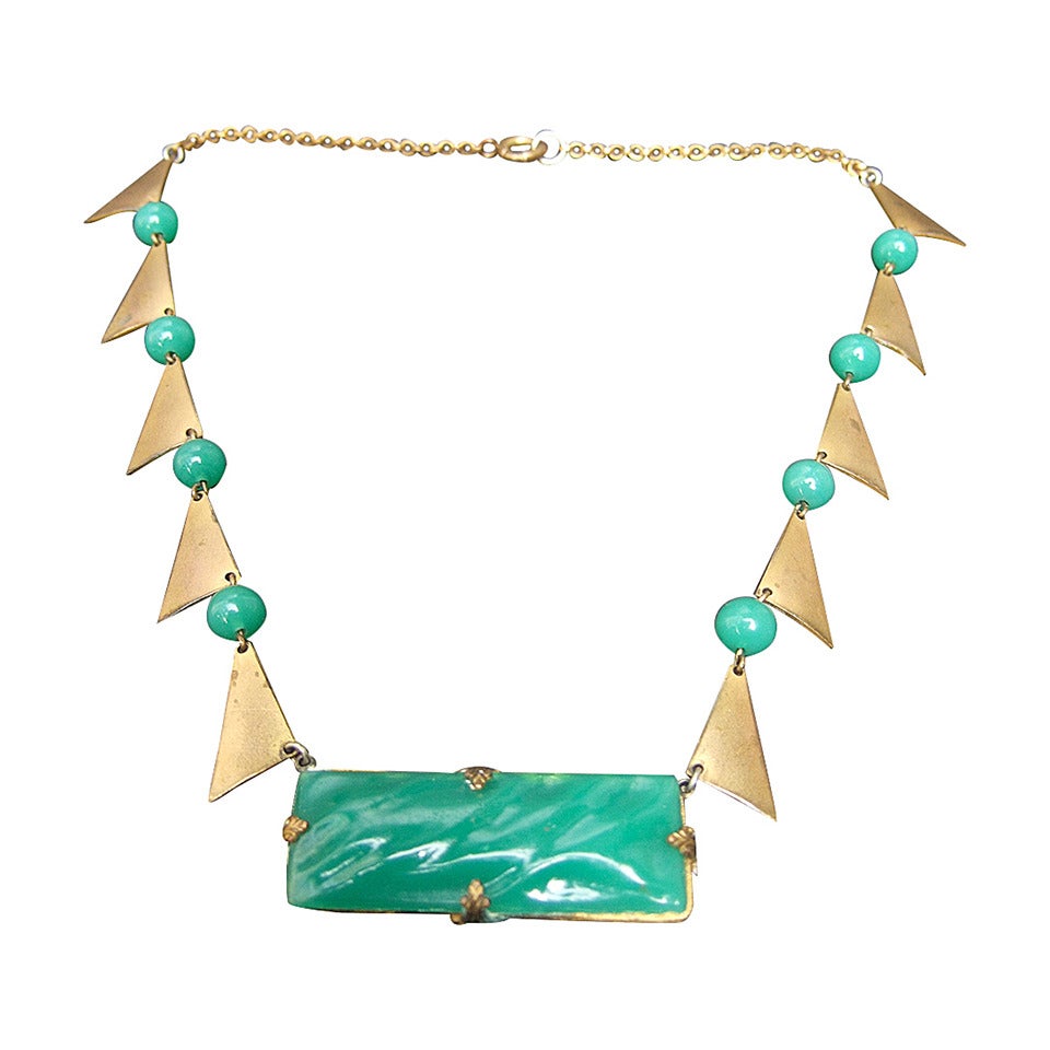 Art Deco Glass Jadeite Choker Necklace c 1940s