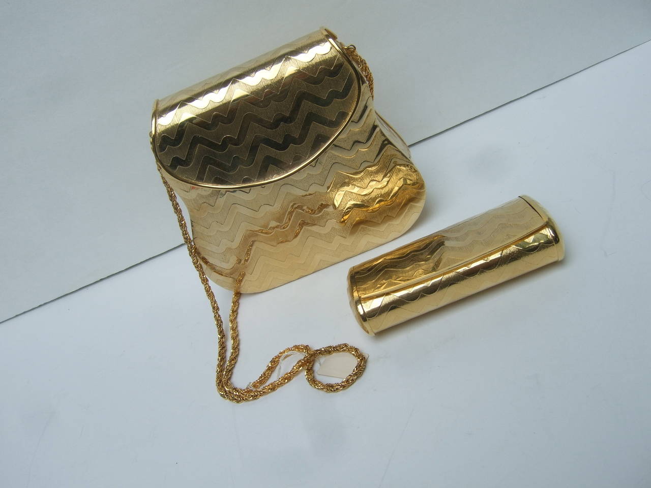 Women's Elegant Gilt Metal Evening Bag Set Made in Italy c 1970