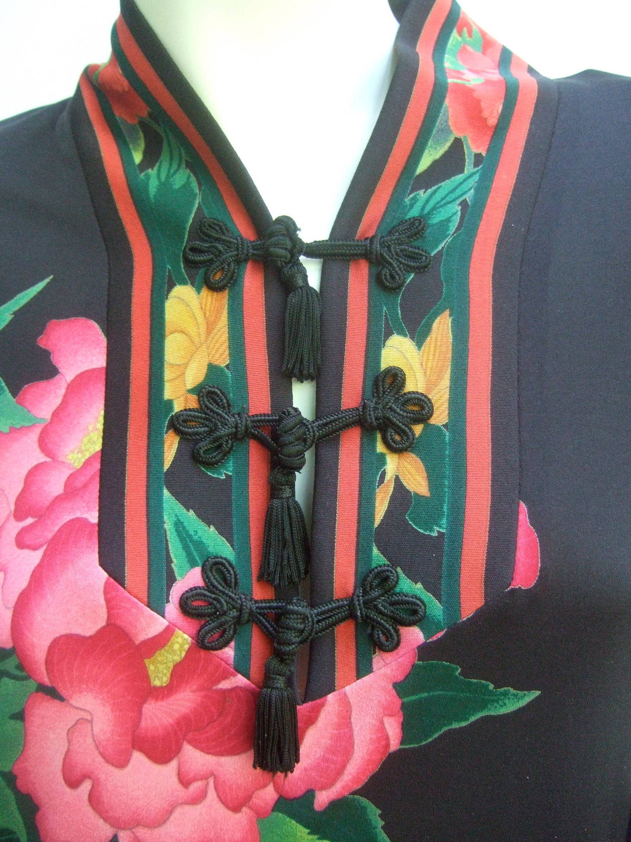 Women's Leonard Paris Silk Jersey Floral Print Dress Made in Italy c 1980s