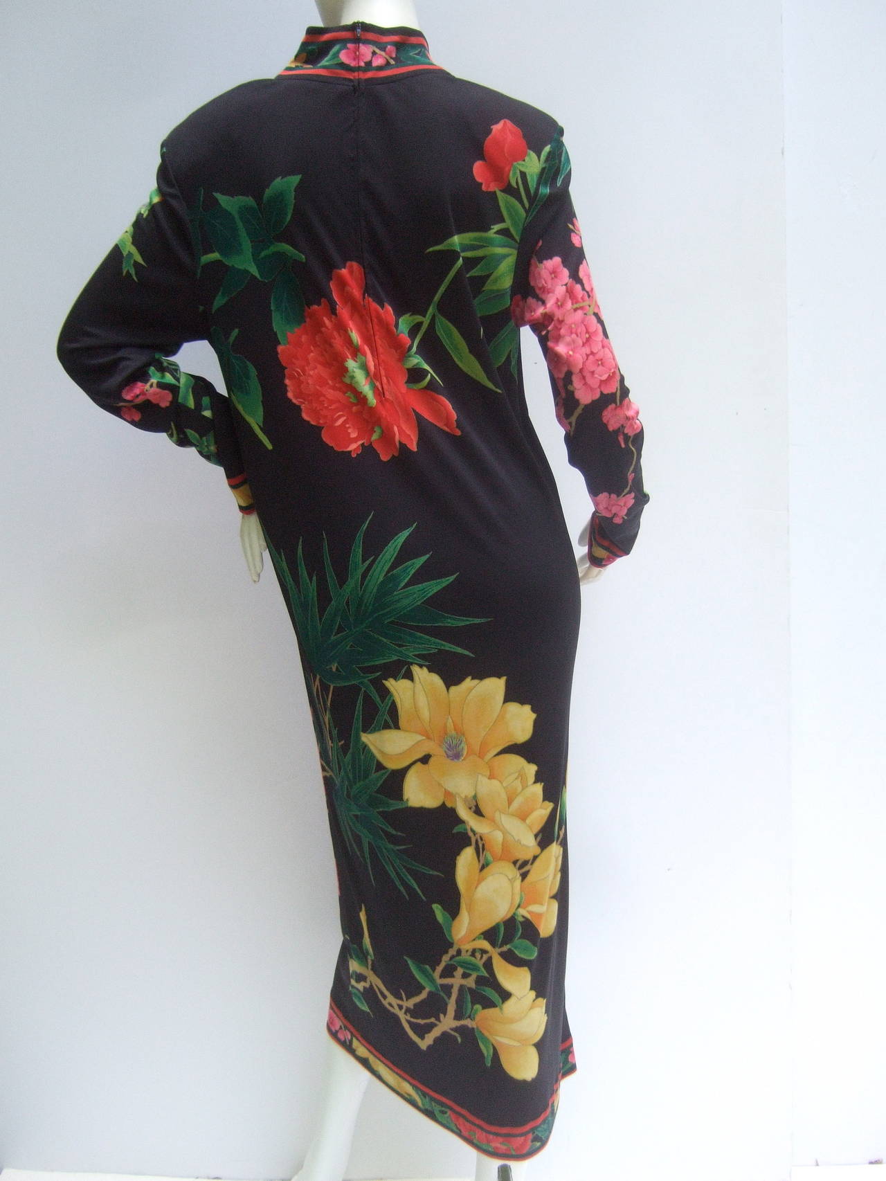 Leonard Paris Silk Jersey Floral Print Dress Made in Italy c 1980s 2