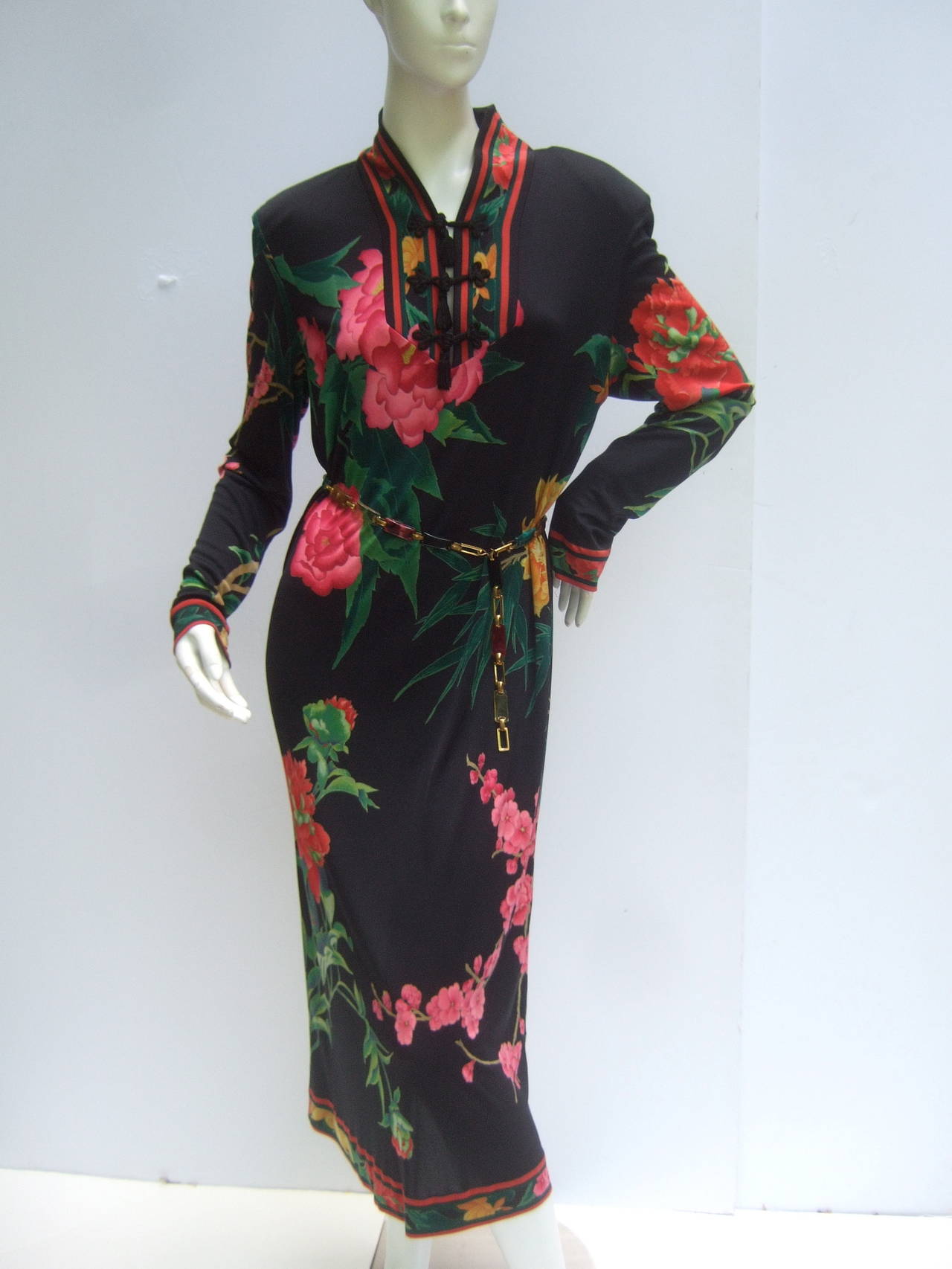 Leonard Paris Silk Jersey Floral Print Dress Made in Italy c 1980s 1