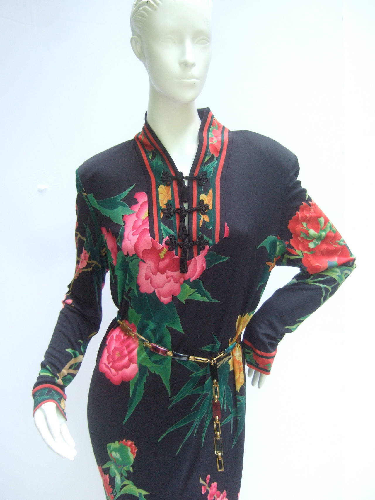 Leonard Paris Silk Jersey Floral Print Dress Made in Italy c 1980s 5