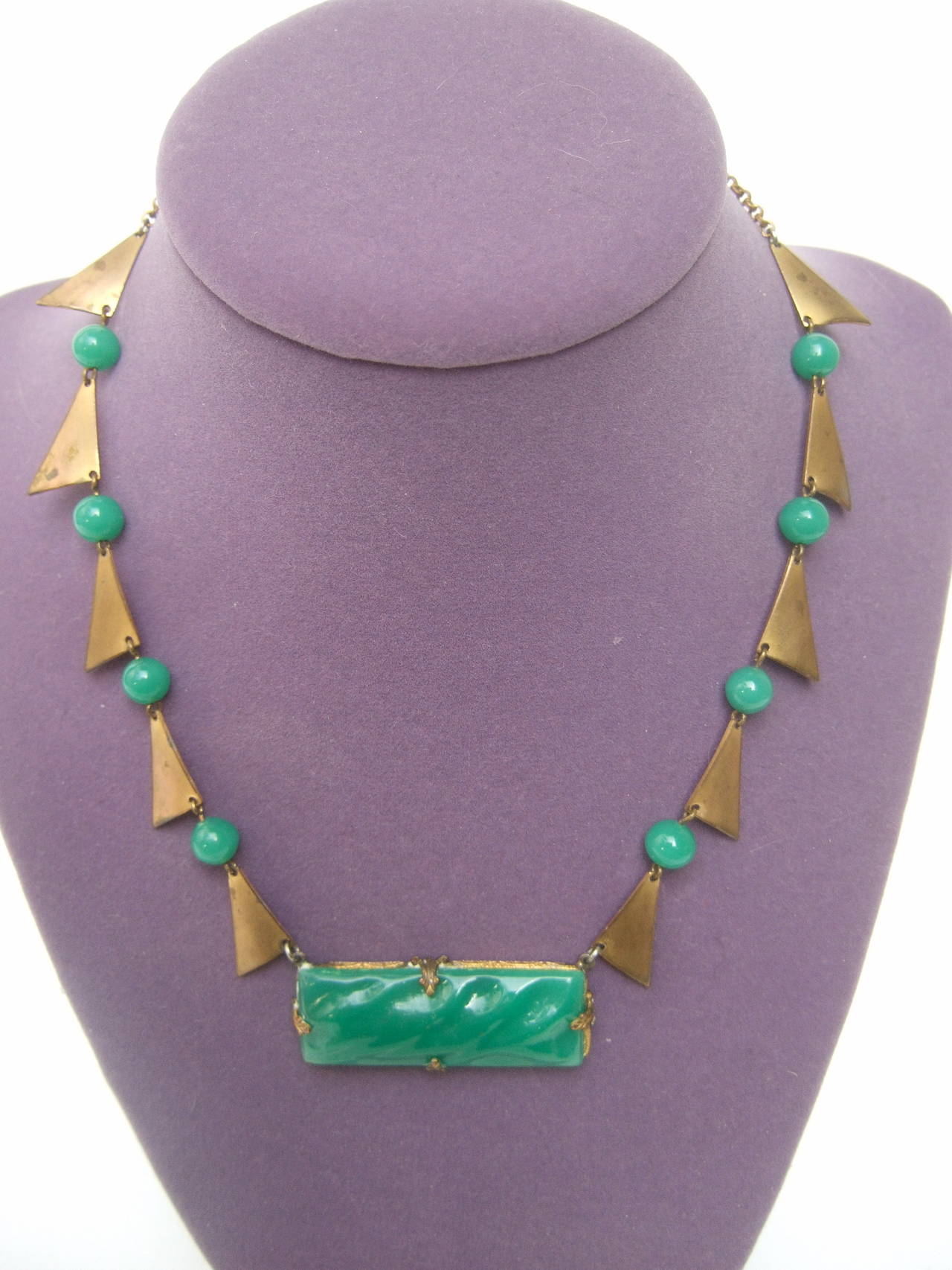 Art Deco Glass Jadeite Choker Necklace c 1940s 1