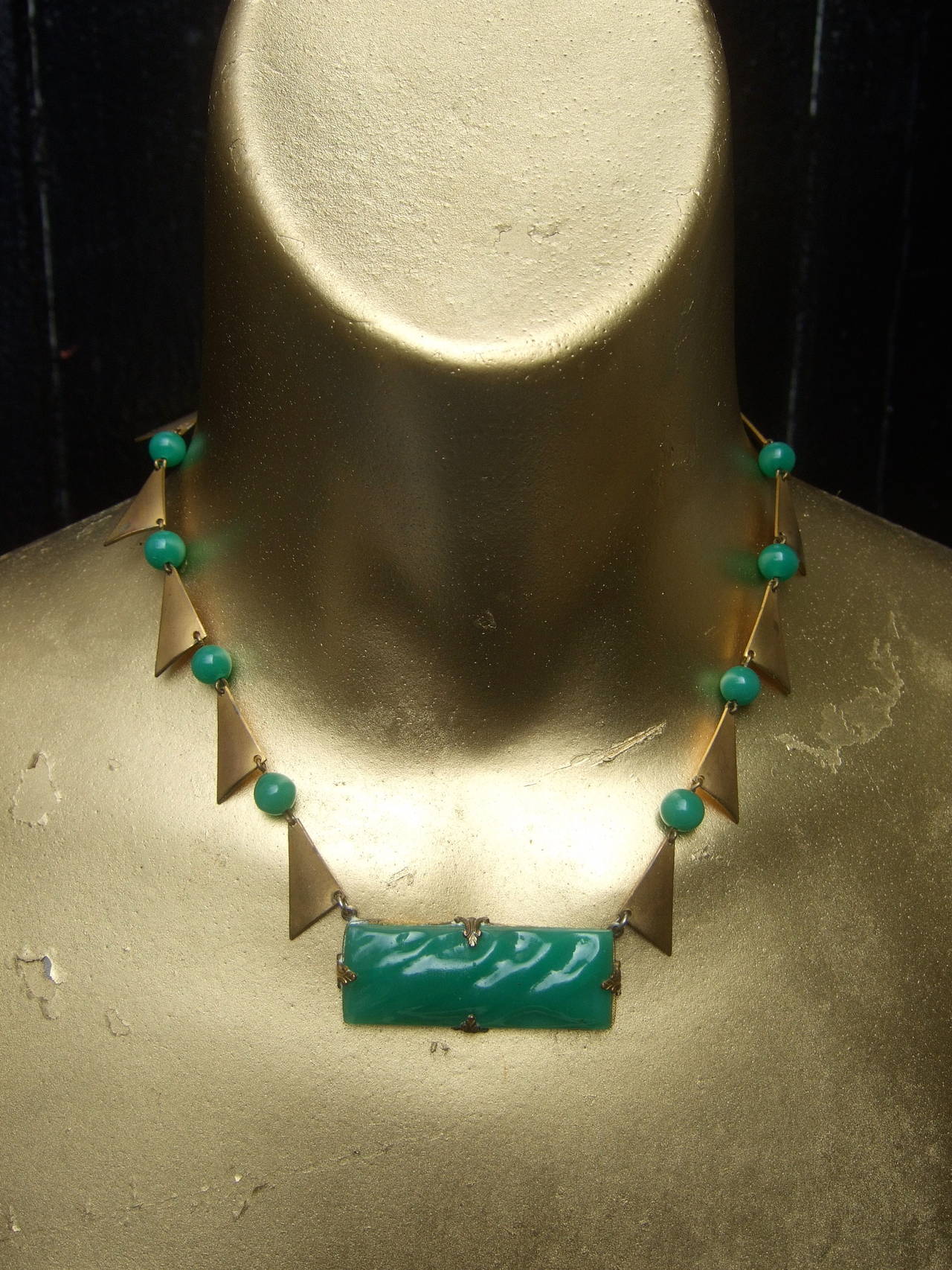 Art Deco Glass Jadeite Choker Necklace c 1940s 5