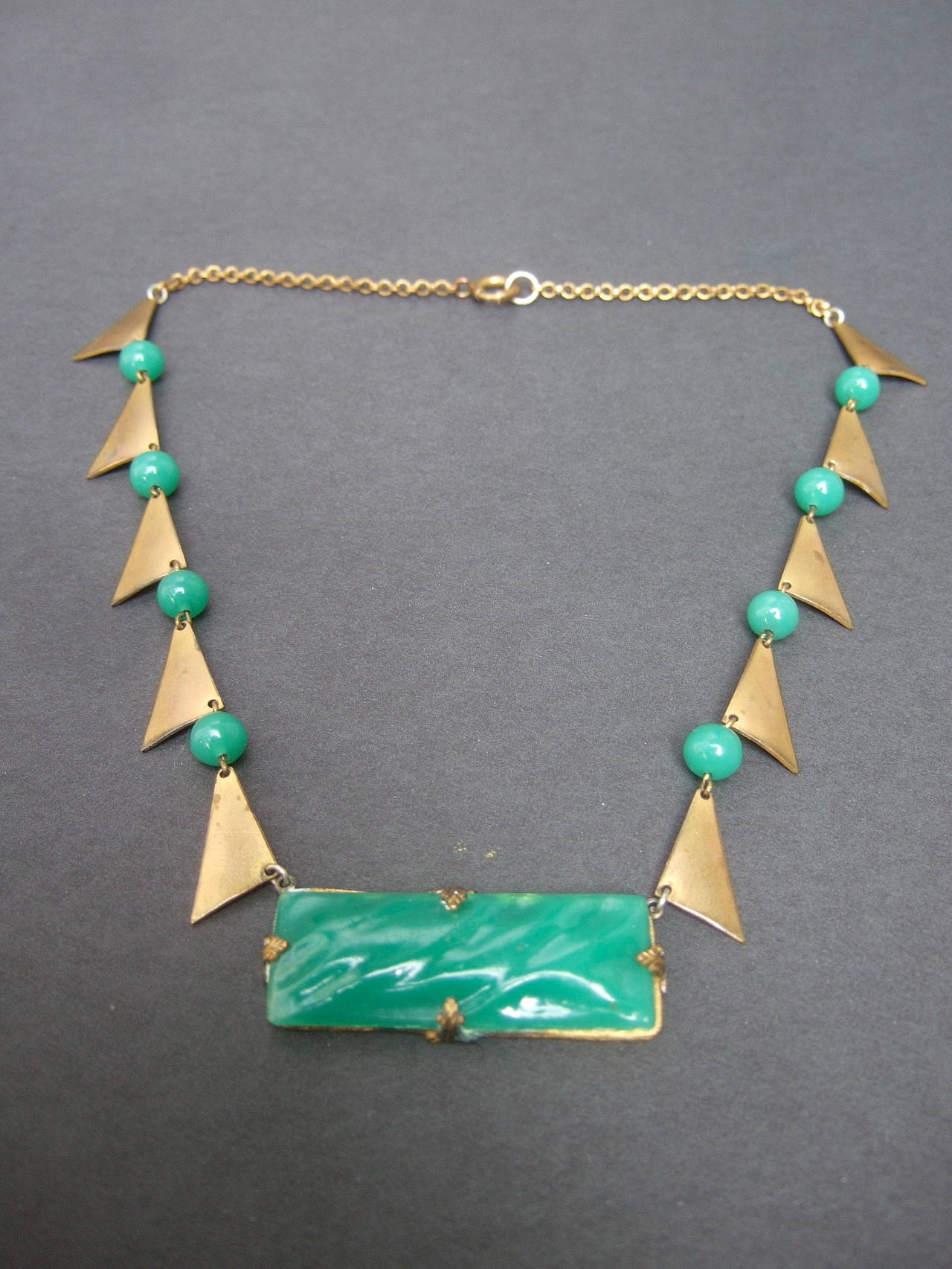 Art Deco Glass Jadeite Choker Necklace c 1940s 4