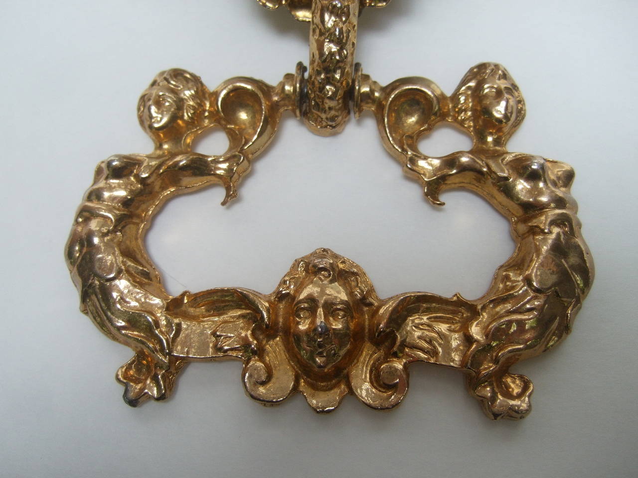 Massive Gilt Metal Figural Pendant Necklace c 1970 2