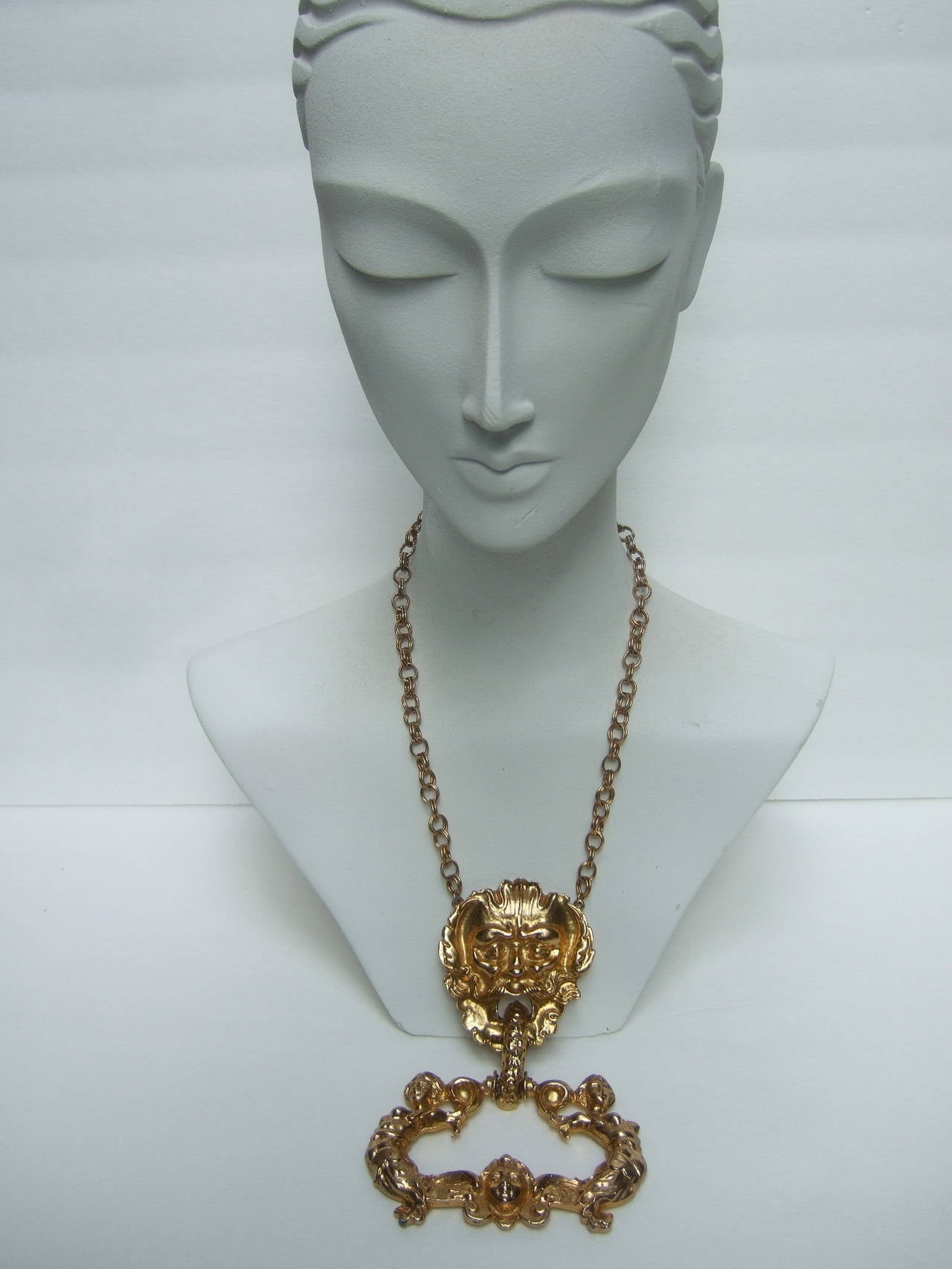 Massive Gilt Metal Figural Pendant Necklace c 1970 at 1stDibs