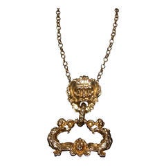 Massive Gilt Metal Figural Pendant Necklace c 1970 7