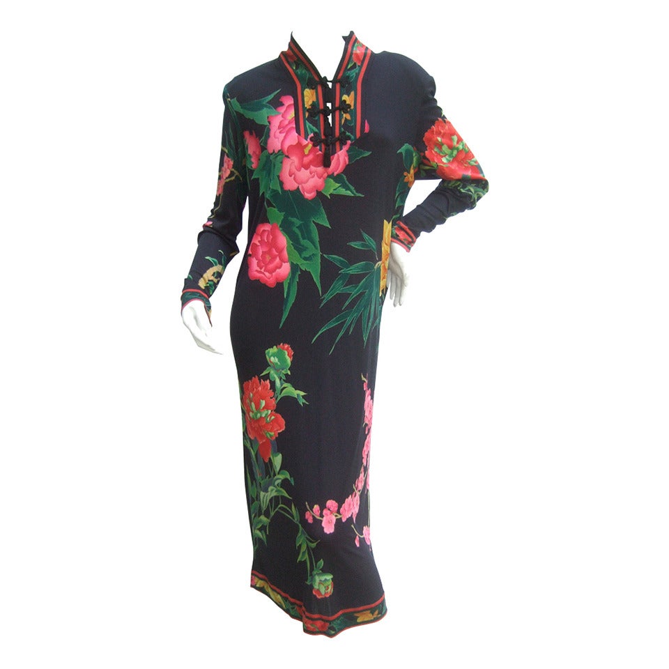 Leonard Paris Silk Jersey Floral Print Dress Made in Italy c 1980s