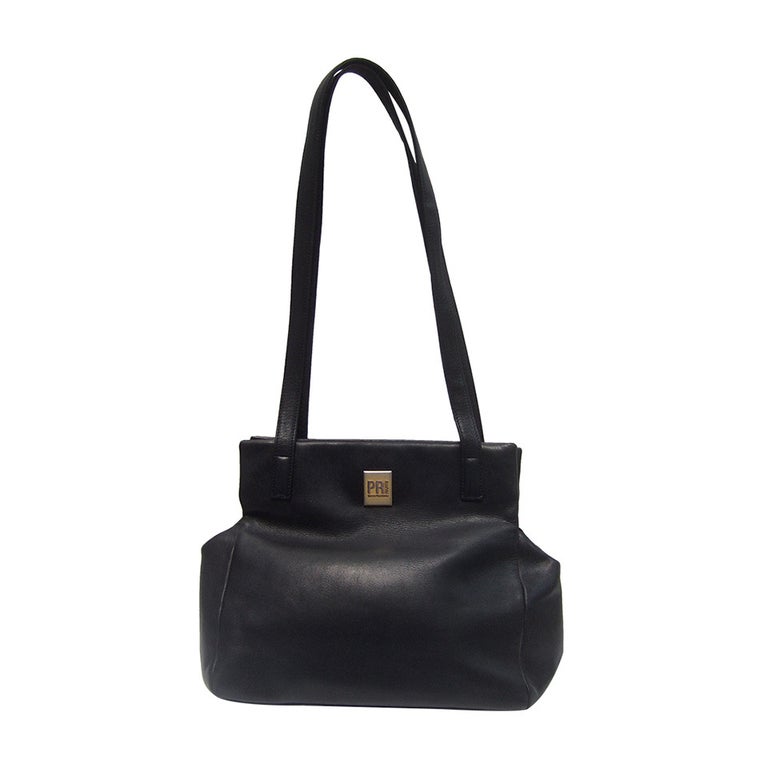 Paco Rabanne Paris Black Leather Shoulder Bag 1980s