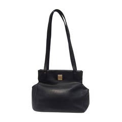 Paco Rabanne Paris Black Leather Shoulder Bag 1980s 6