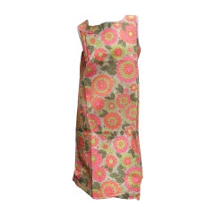 Mod Retro Flower Print Paper Shift Dress c 1960s