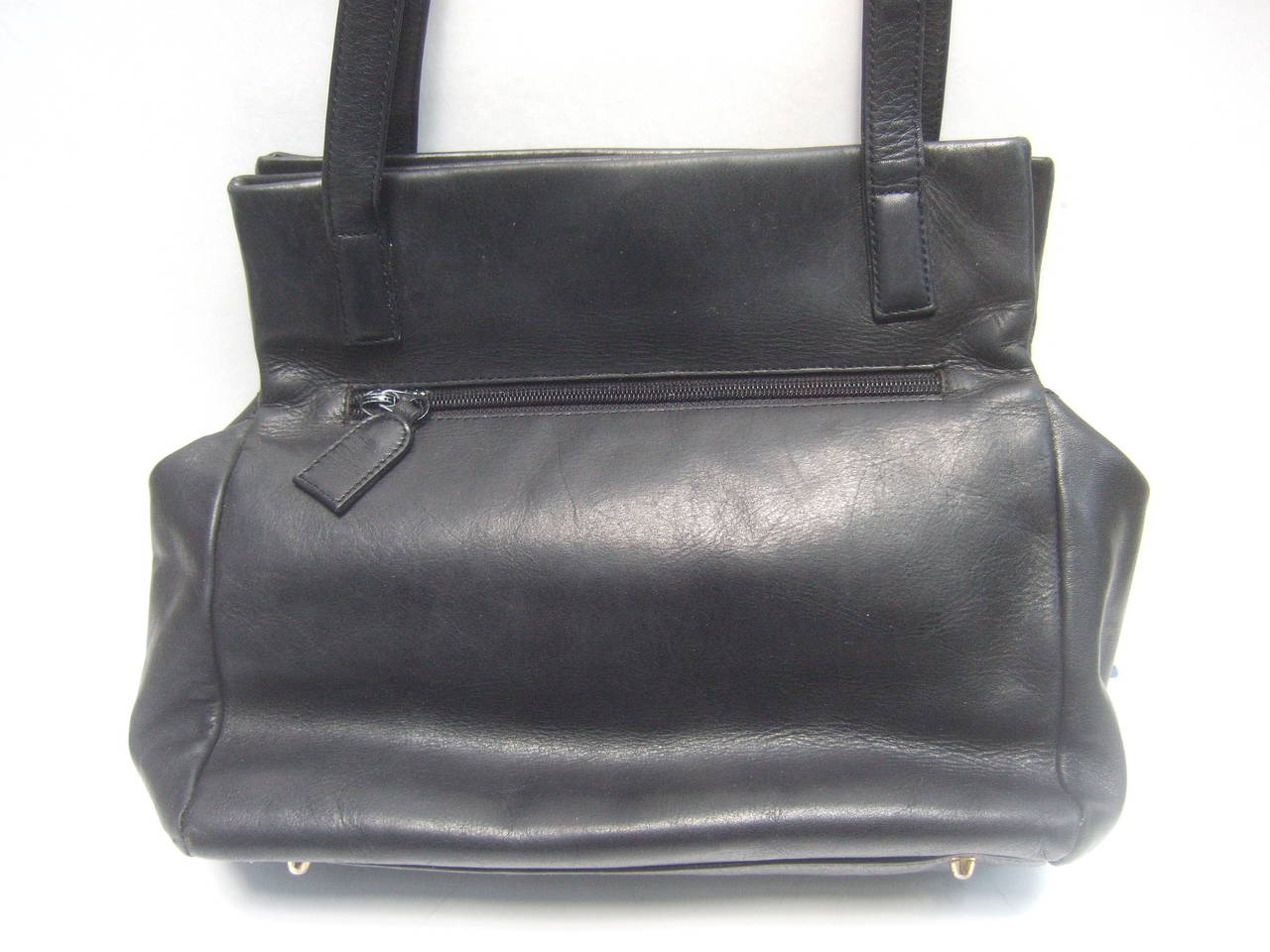 Women's Paco Rabanne Paris Black Leather Shoulder Bag 1980s For Sale