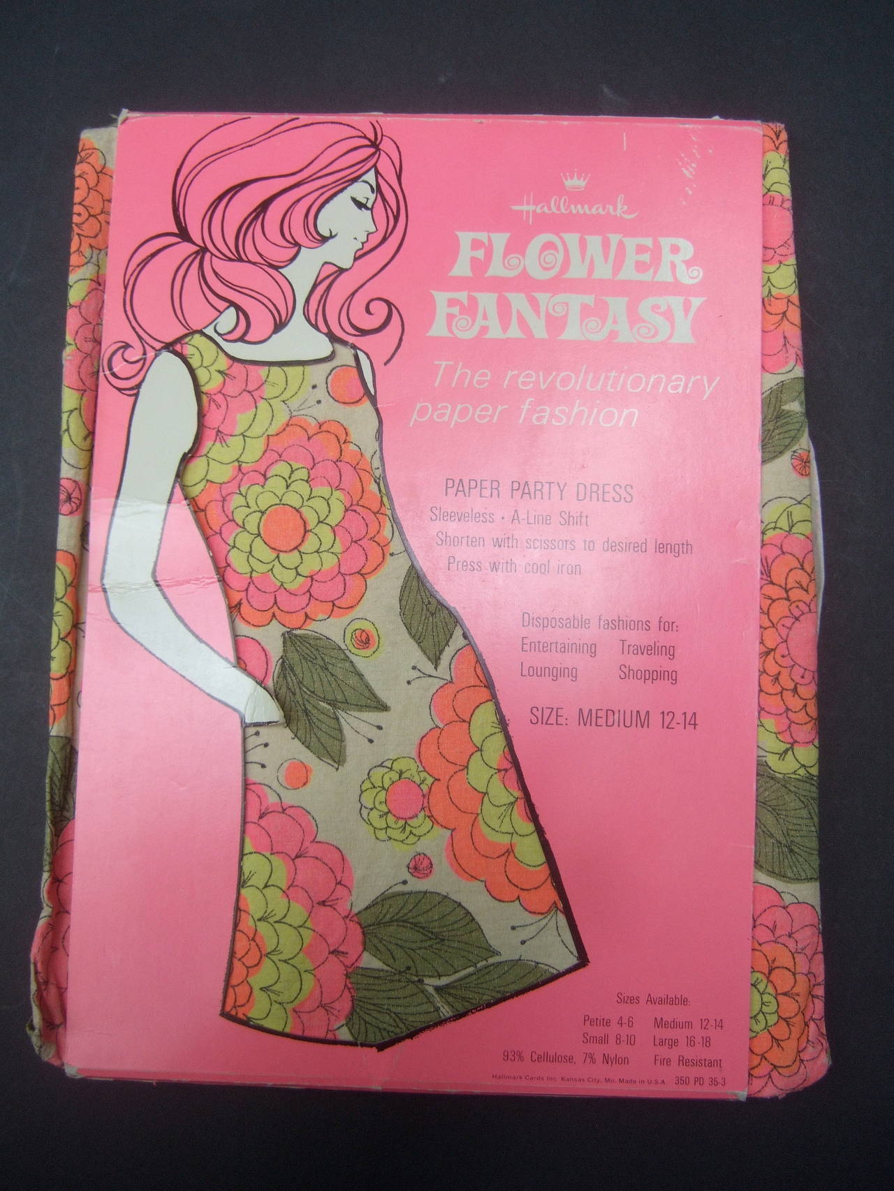 Mod Retro Blumendruck Papier Etuikleid ca. 1960er Jahre Damen im Angebot
