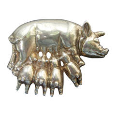 Whimsical Sterling Figural Pig Brooch
