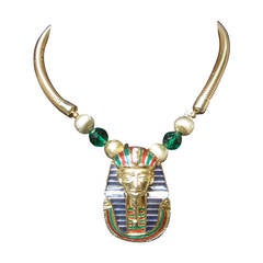 Vintage Egyptian Style Gilt Enamel Pharaoh Choker Necklace