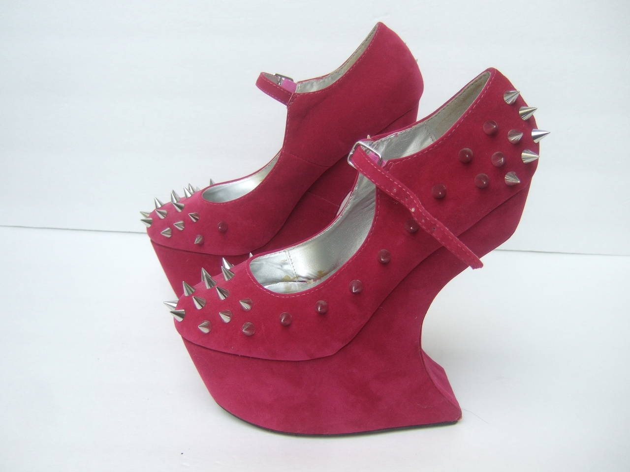 Pink Avant Garde Fucshia Velvet Spike Platform Shoes US Size 9