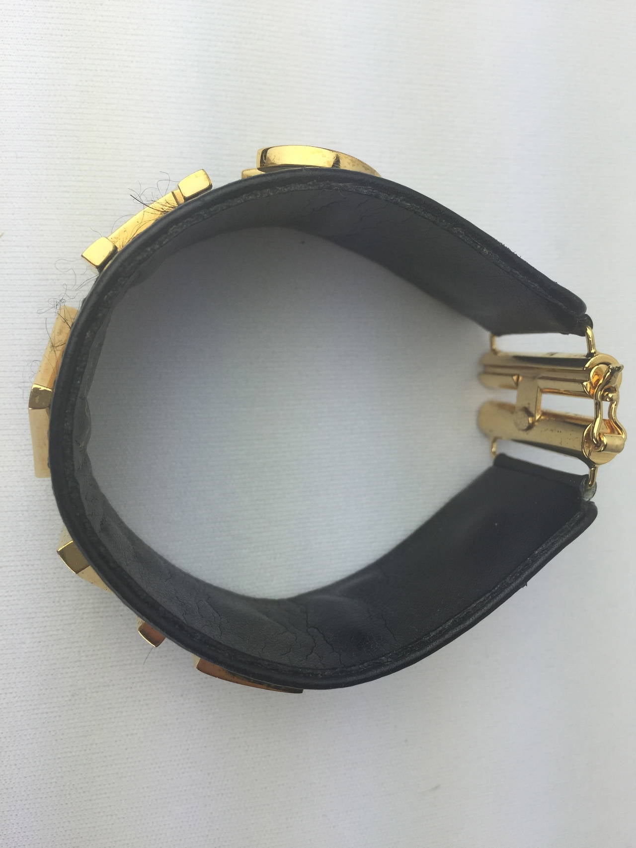 Women's Chanel Black Leather Gilt Logo Cuff from 1988