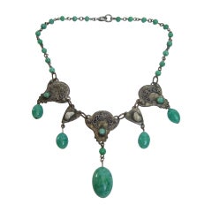 1930s Art Nouveau Peking Glass Tear Drop Choker Necklace