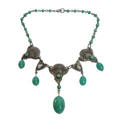 1930s Art Nouveau Peking Glass Tear Drop Choker Necklace 3