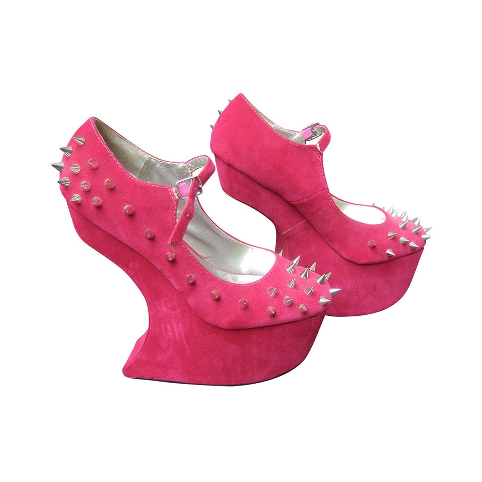 Avant Garde Fucshia Velvet Spike Platform Shoes US Size 9