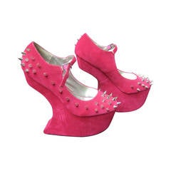 Avant Garde Fucshia Velvet Spike Platform Shoes US Size 9