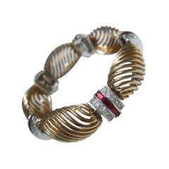 Art Deco Elegant Crystal Jeweled Gilt Metal Bracelet c 1950 12