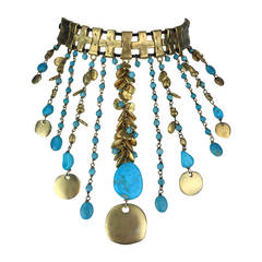 Inca Inspired Turquiose and Vermeil Silver Choker by Van Peterson.