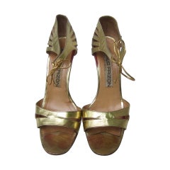 Vintage Maud Frizon Paris Gold Leather Strappy Heels Made in Italy Size 37 1/2