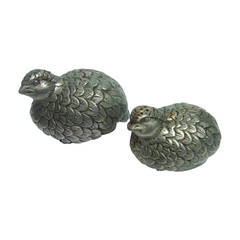 Vintage Gucci Italy Silver Metal Quail Salt & Pepper Shakers c 1970
