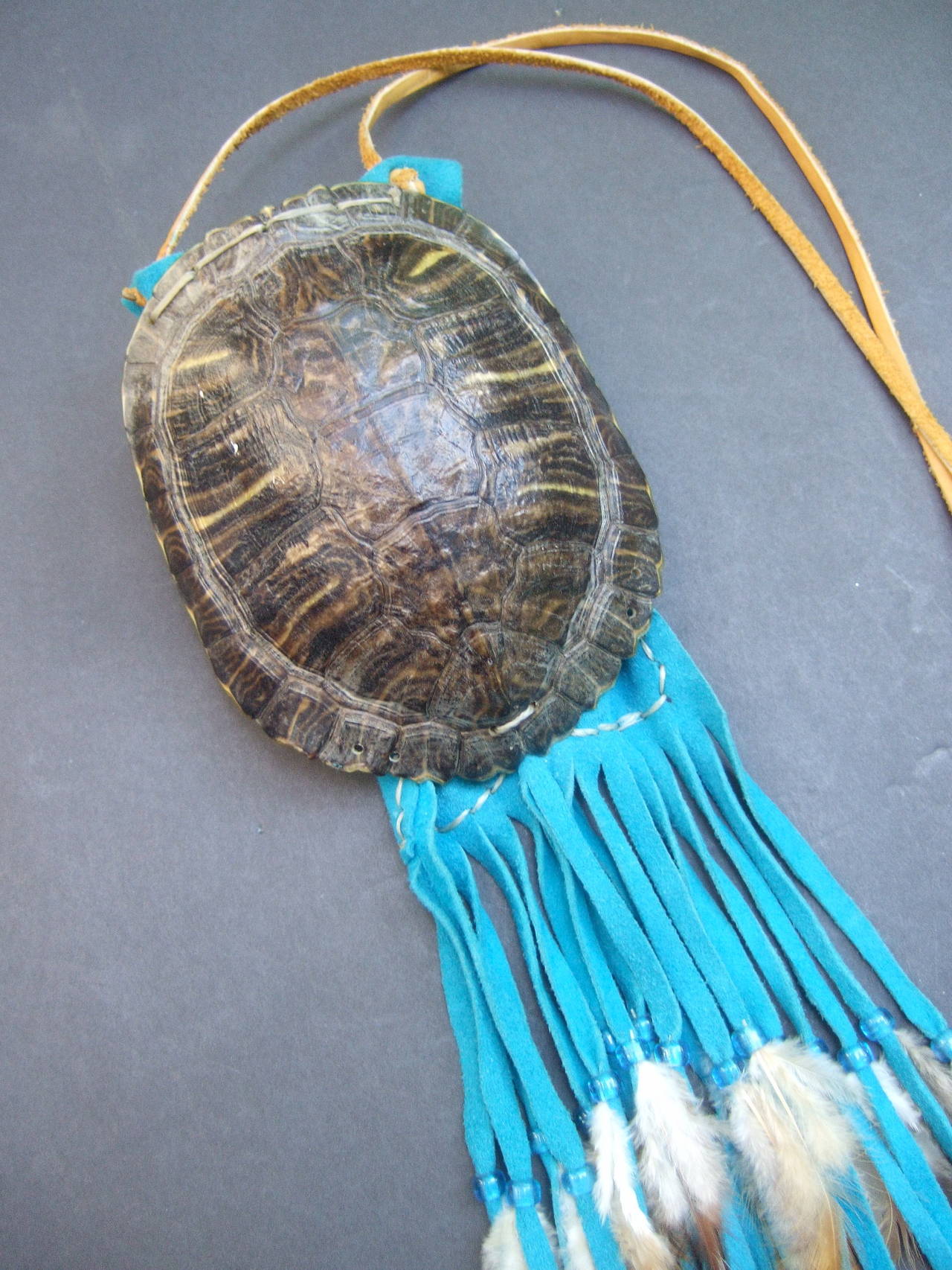Blue American Indian Genuine Turtle Shell Shoulder Bag 1970s