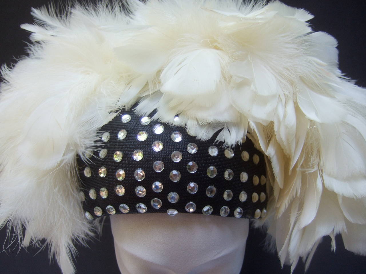 Women's Adolfo Flamboyant Jeweled Feather Hat c 1970