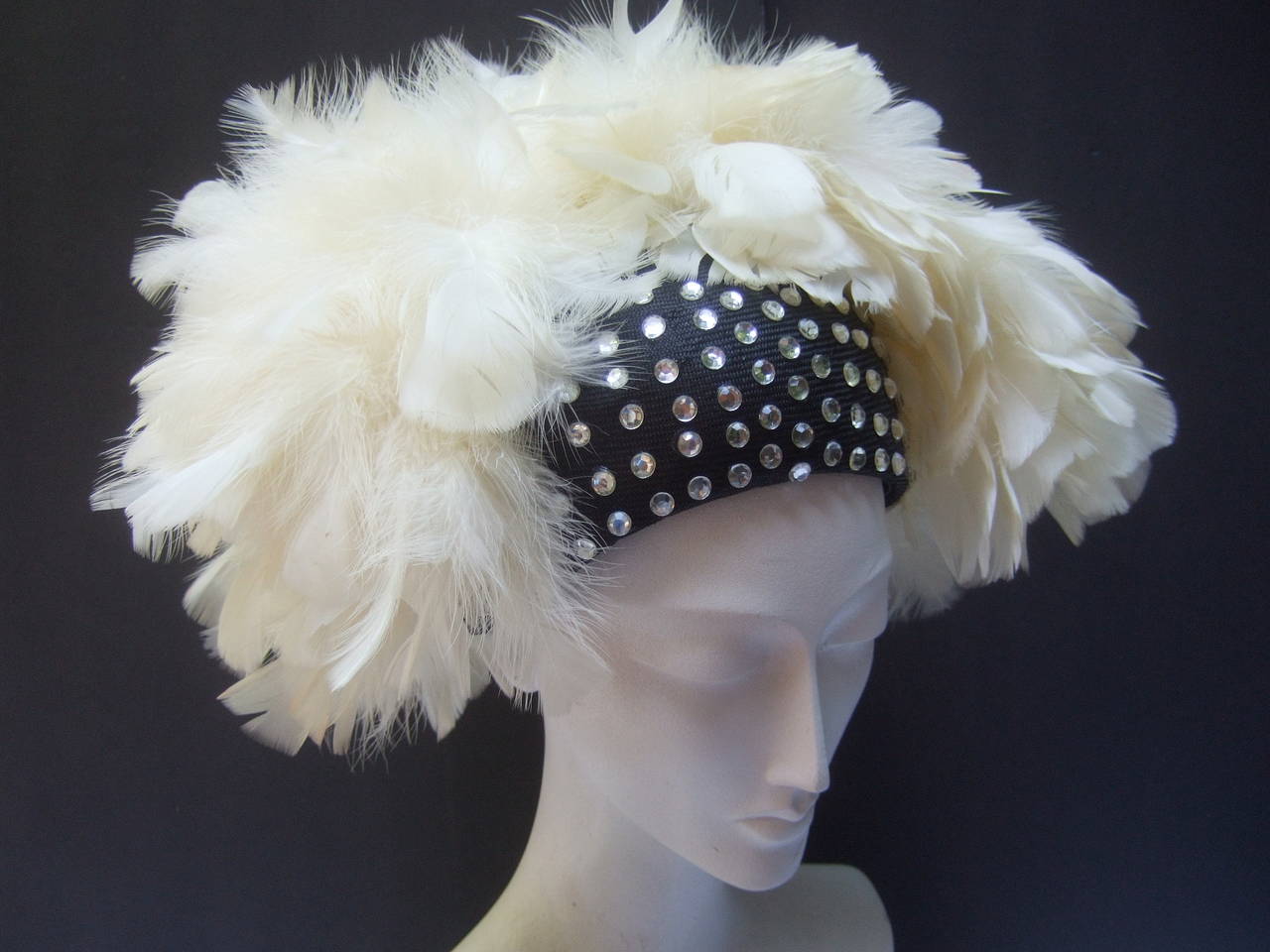 Adolfo Flamboyant Jeweled Feather Hat c 1970 1