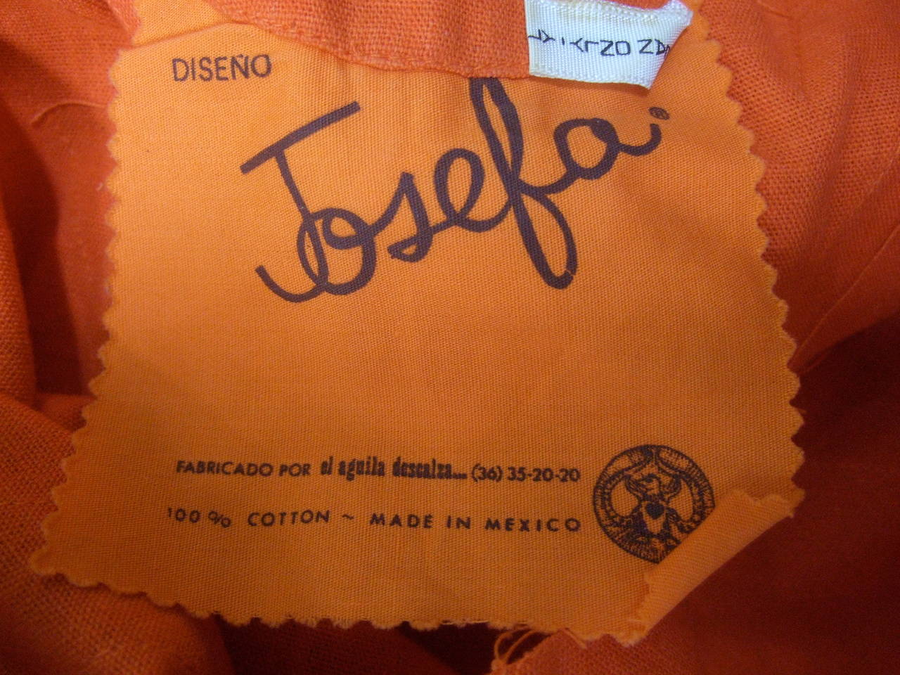 Vibrant Mexican Festival Tangerine Cotton Caftan Designed by Joesfa c 1970s 5