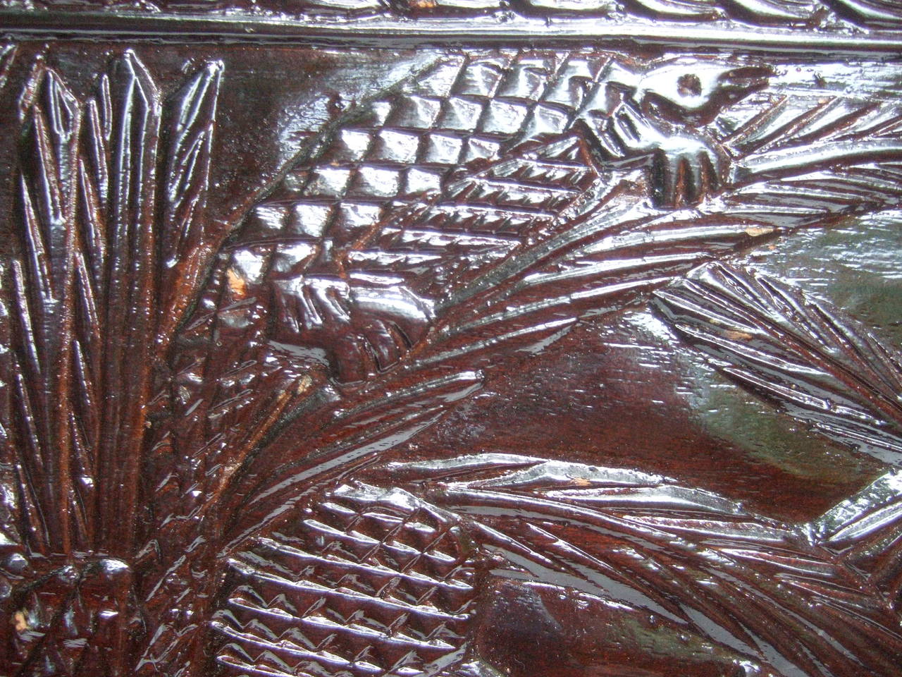 Exotic Wood Hand Carved Tropical Jungle Brief Case c 1970s 1