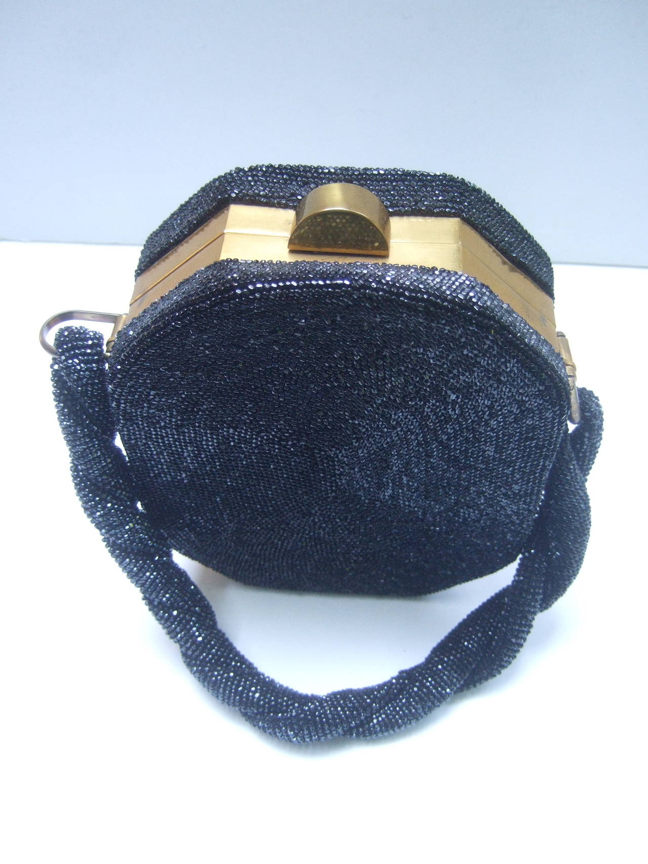 1940s Art Deco Black Carnival Glass Beaded Handbag For Sale 1