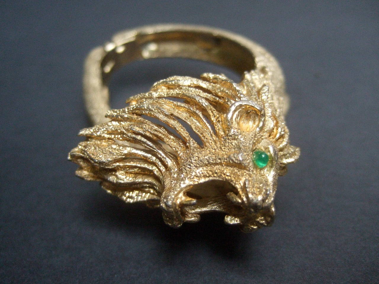 Ornate Gilt Metal Lion Bracelet Designed by Les Bernard c 1970s 1