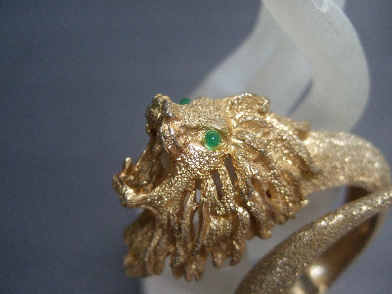 Ornate Gilt Metal Lion Bracelet Designed by Les Bernard c 1970s 4