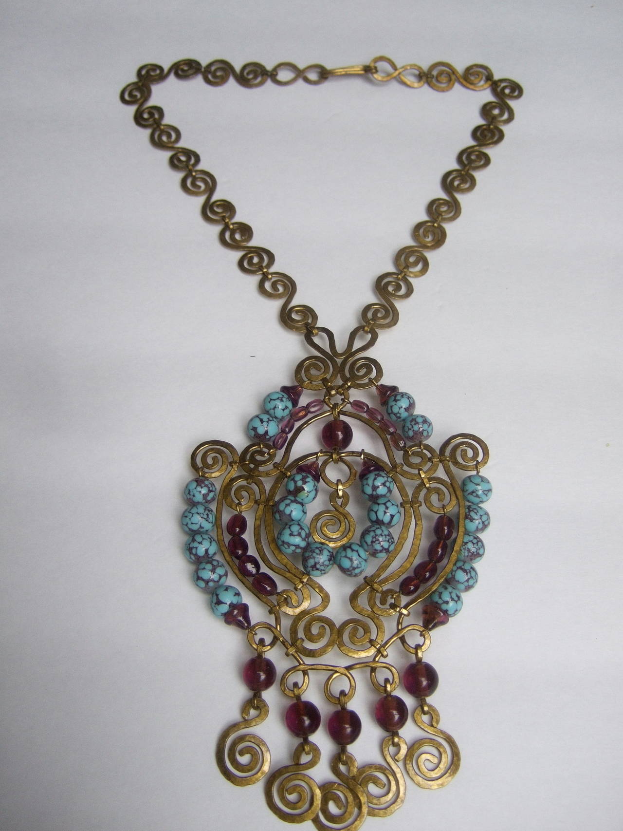 Women's Exotic Massive Glass Beaded Etruscan Style Pendant Necklace For Sale