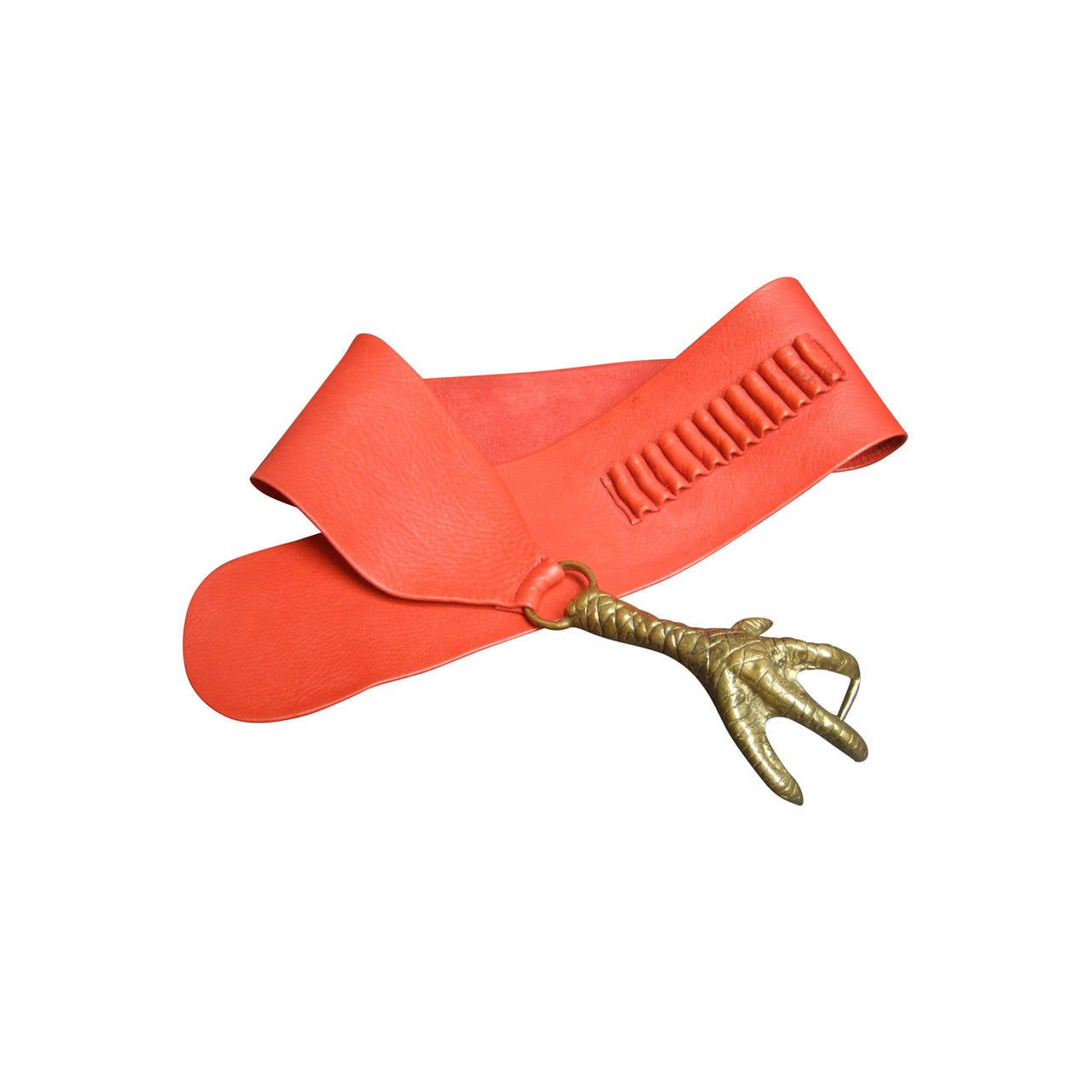 Cinturón surrealista con garras de latón y cuero rojo escarlata de Georges Mailian París