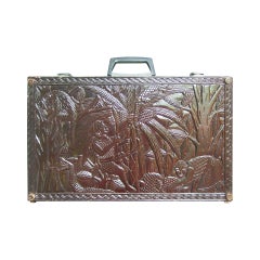 Exotic Wood Hand Carved Tropical Jungle Brief Case c 1970s